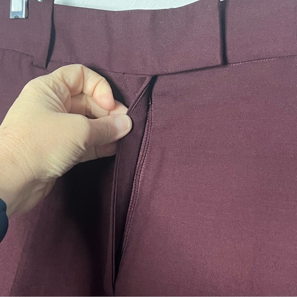 Reiss Straight Leg Cuff Ankle Crop Trouser Pant Women 8 Plum Wool Blend Career - Picture 5 of 9